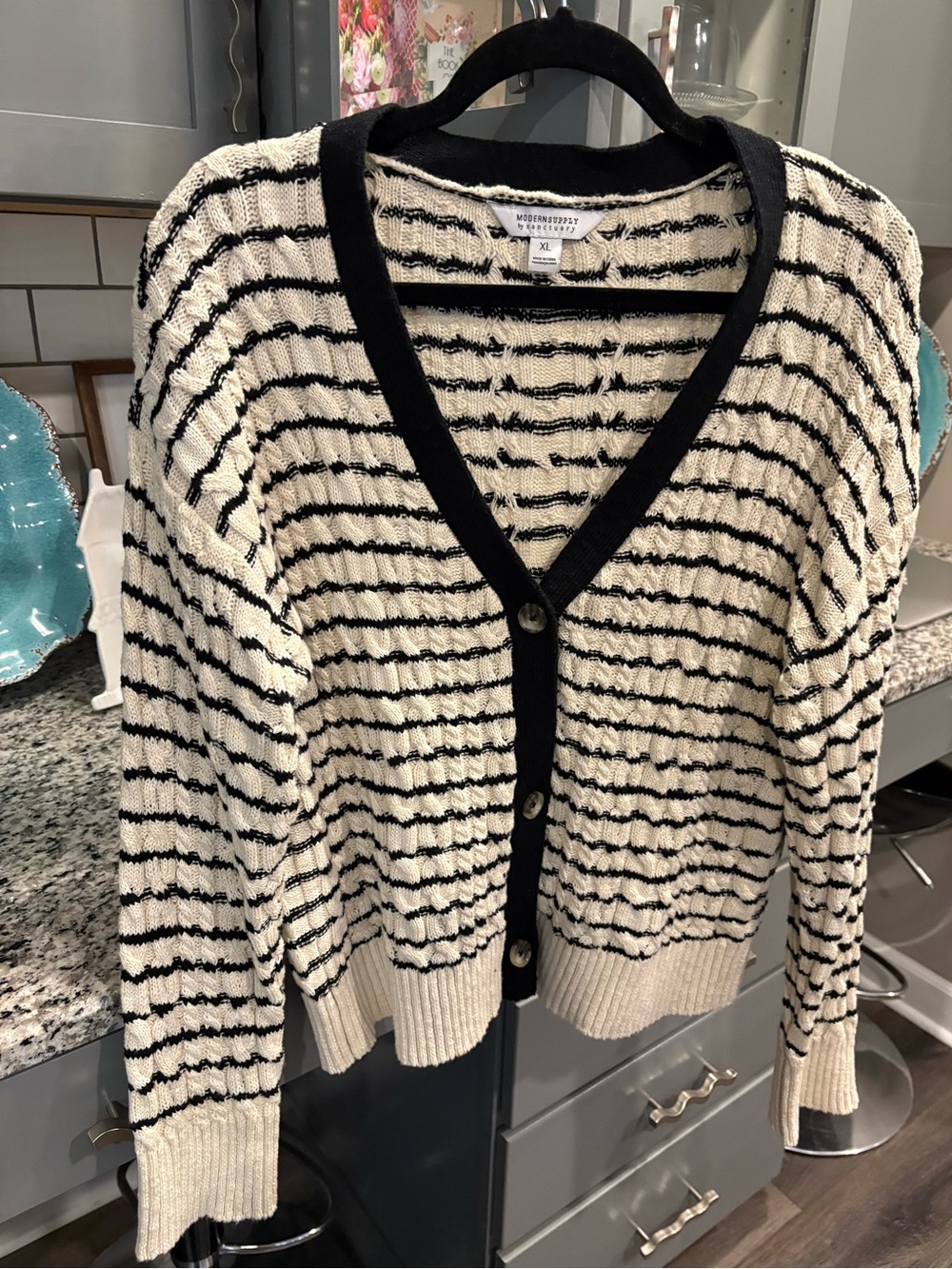 Modern Supply by Sanctuary Striped Knit Cardigan Sweater - Black & Cream - Picture 1 of 6